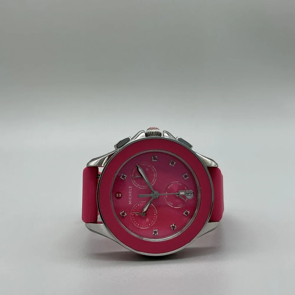 Michele Cape Womens Watch 34mm MX08853 Chronograph Date Diamonds New Battery